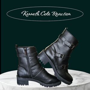 KENNITH COLE REACTION TATE Faux Leather Rhinestone Womens Motorcycle Boots NIB 8
